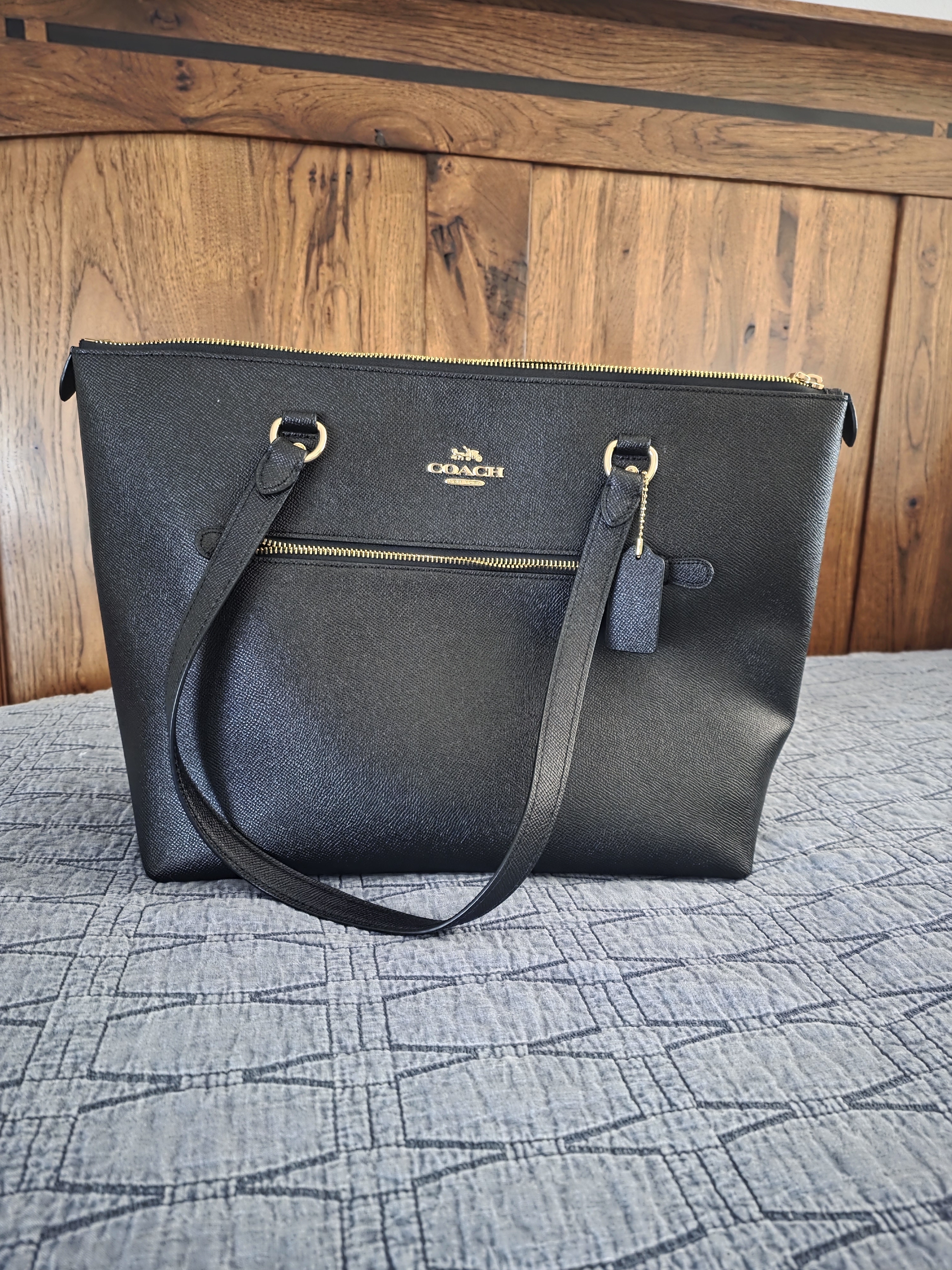 Coach Black Saffiano Tote With Gold Hardware